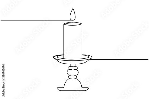 One continuous line drawing of a burning candle on candlestick illustration