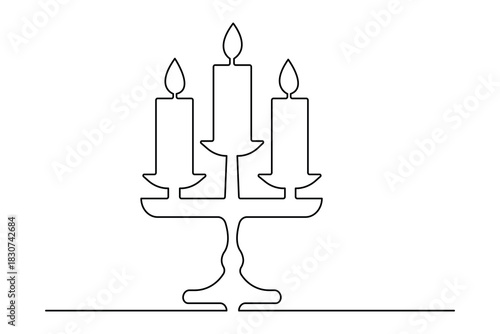Minimalist continuous line drawing of three candles on candelabrum illustration