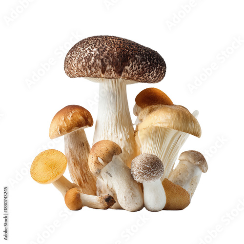 Group of various mushrooms in close-up