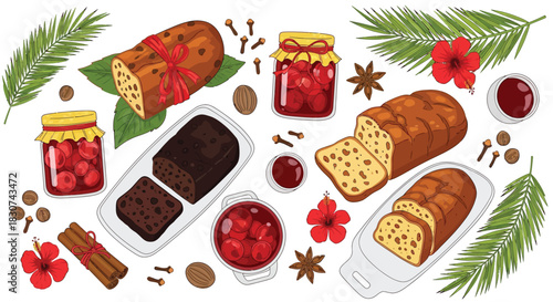 Festive fruitcake and jam for holiday baking projects or Caribbean Christmas promotions, a sweet island treat to share with friends and family this season