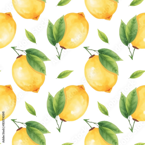 Texture with lemons, citrus fruits, fresh, sour, soft pastel yellow tones, repeating watercolor pattern.