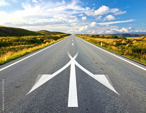 Wallpaper Mural Road splits, arrows point toward horizon, sunny Torontodigital.ca