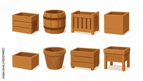 Wooden planter illustration. Planters collection