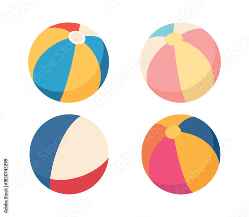 Beach ball collection, colorful summer toys, flat vector illustration