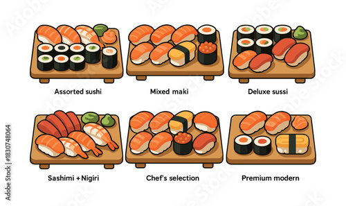 Sushi platter vector illustration. Sushi set