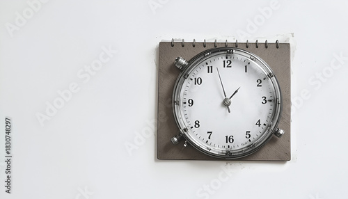 Wallpaper Mural A clock on a gray square metal plate hanging on a white wall showing the time at one o'clock Torontodigital.ca
