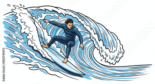 Fototapeta Naklejka Na Ścianę i Meble -  Surfer riding wave with action art illustration.