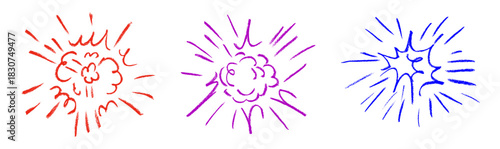 Explosion Effect Crayon Chalk Drawing Doodle Vector Set