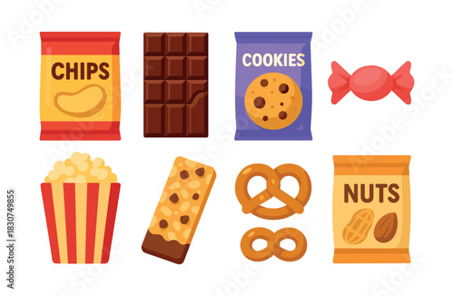 Snack set. Flat vector snacks illustrations