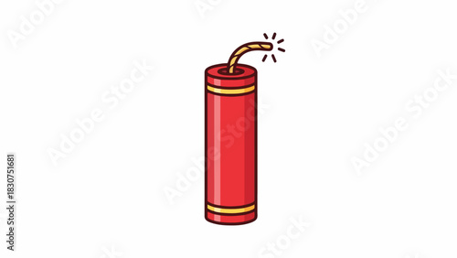 Cartoon dynamite stick with burning fuse on white background