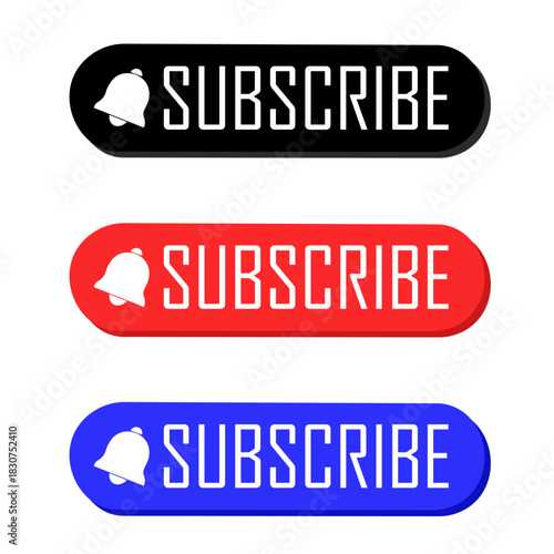 Subscribe Button Icon – Red Bell Notification Symbol for Social Media & Video Channels | Vector Illustration