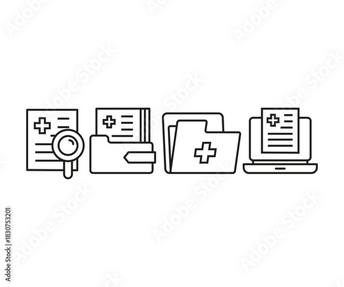 medical record and medical report icons set