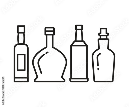beverage bottle icons set line illustration