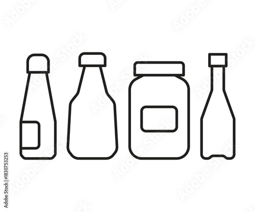 beverage bottle icons set line illustration
