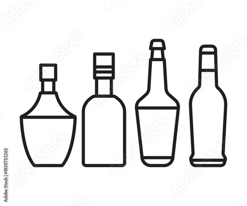 beverage bottle icons set line illustration