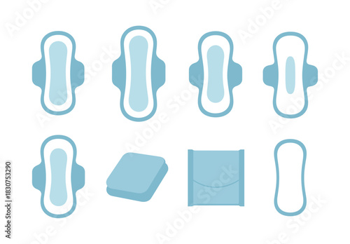 Sanitary pads collection vector illustration, flat style, feminine hygiene products