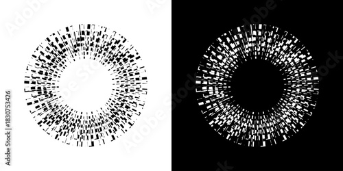 Dynamic abstract spiral sound wave rhythm lines. Circular spiral sound wave rhythm of lines. Circular futuristic abstract lines, black and white background.	
