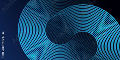 Abstract dark blue gradient background with glowing skin blue geometric circle lines graphic