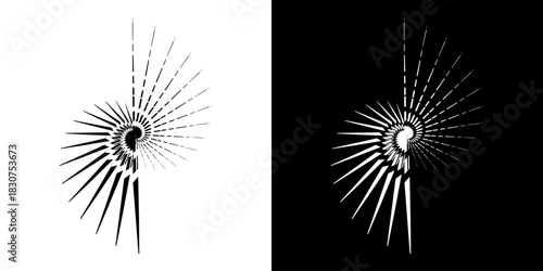 Dynamic abstract spiral sound wave rhythm lines. Circular spiral sound wave rhythm of lines. Circular futuristic abstract lines, black and white background.	

