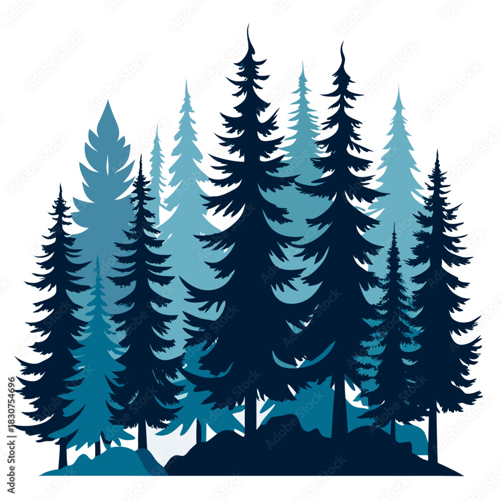 Obraz premium Pine Forest Silhouette Vector
