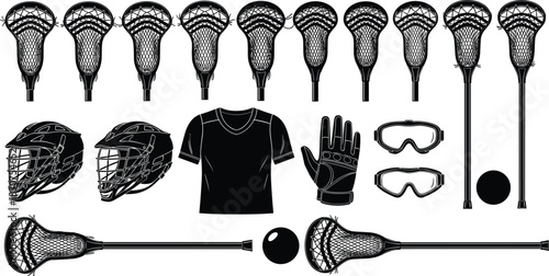 Lacrosse Equipment Collection Black Silhouette Graphic Elements stick ball