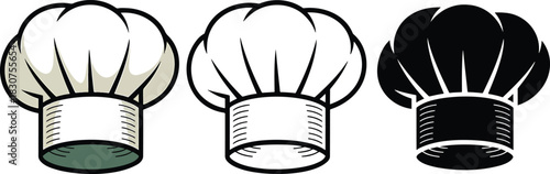 Chef Hats silhouette & Outline and illustration set isolated on transparent background