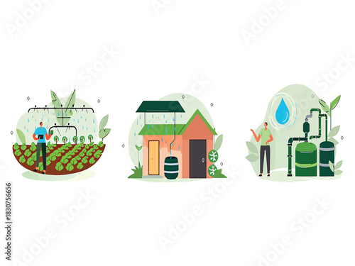 Sustainable farming and water management illustrations