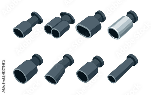 Exhaust pipe vector illustration, automobile, car parts, flat vector style