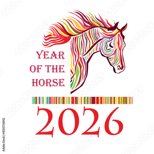 Happy new year posters for 2026. Year of the horse according to the Chinese calendar. Horse head painting. Wild animal drawing