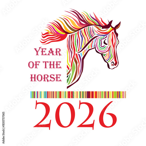 Happy new year posters for 2026. Year of the horse according to the Chinese calendar. Horse head painting. Wild animal drawing