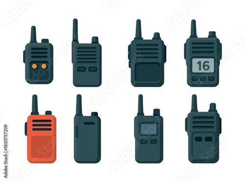 Walkie talkie flat vector illustration. Walkie talkie set