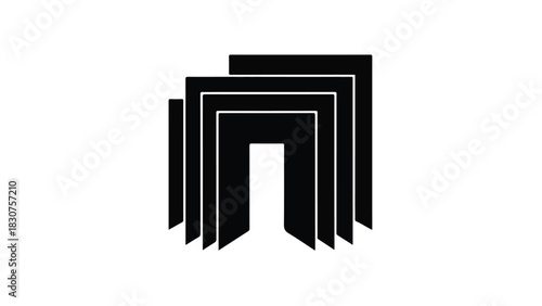 Abstract architectural perspective of repeating dark geometric archways receding into light