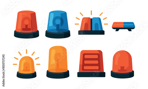 Emergence siren lights set. Emergence lights flat vector illustration