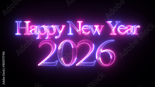 Abstract glowing neon light text Happy new year 2026 icon. Happy New Year 2026 neon sign