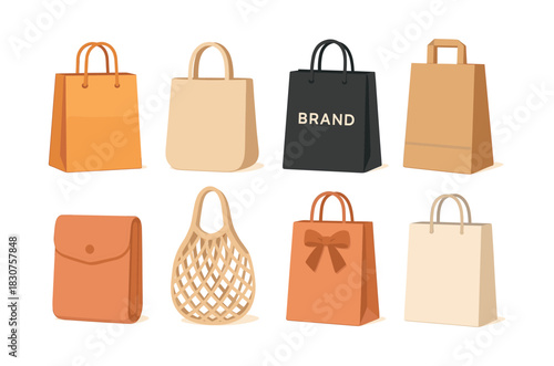 Shopping bags collection. Flat vector shopping bags illustrations