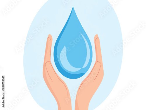 Human hands carefully holding a pure water droplet vector graphic
