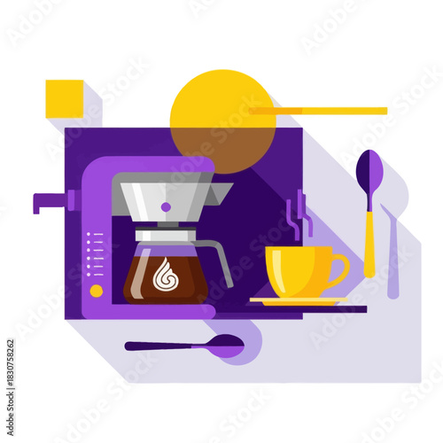 Flat Coffee Maker Illustration