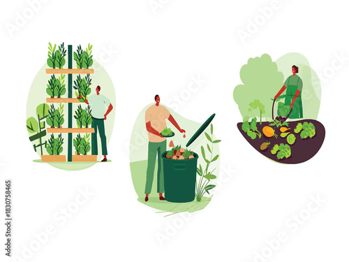 Sustainable urban gardening and composting illustration