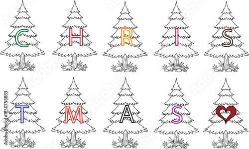 set of christmas trees