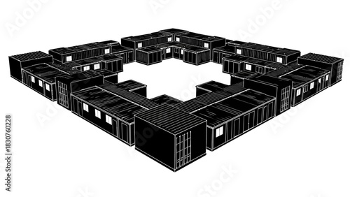 Modern Architectural Building Design with a Central Courtyard Layout