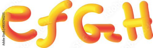 Puffy red and yellow gradient 3D letters e f G H on white