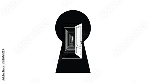 Abstract architectural perspective of repeating dark geometric archways receding into light