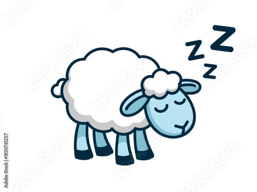 A fluffy cartoon sheep is sound asleep with Zzz's floating above its head, representing rest and tranquility in a simple illustration.