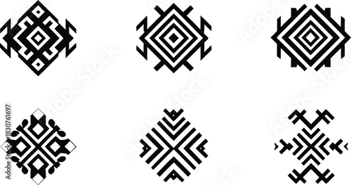 Geometric tribal ethnic native american style diamond and square symbols design elements for decorative ornaments isolated on white background.