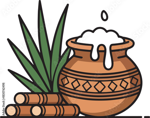 Traditional Clay Pot with Sugarcane Set
