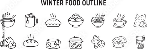 Winter Food Outline Icons