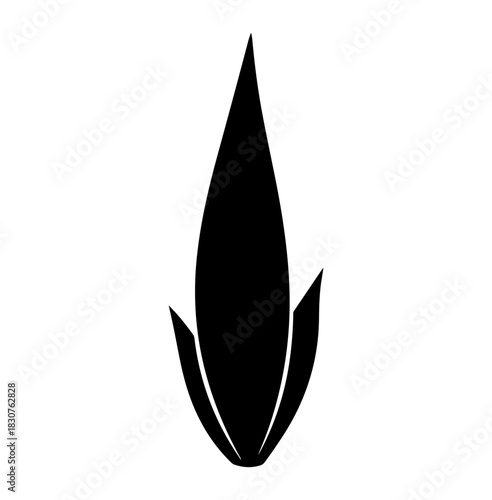 A black, stylized, symmetrical plant shape against a white background. It's a simplistic logo