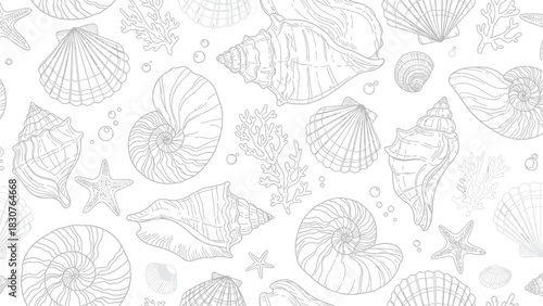Elegant seashell and starfish pattern for coastal designs and beach themed projects, perfect for summer promotions and ocean inspired creativity