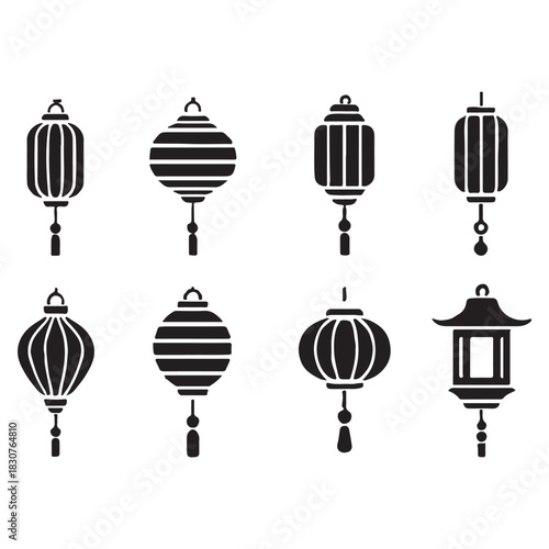  Traditional Asian Hanging Lanterns Icon vector