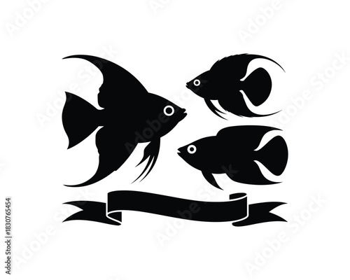 Three tropical fishes with silhouette design 